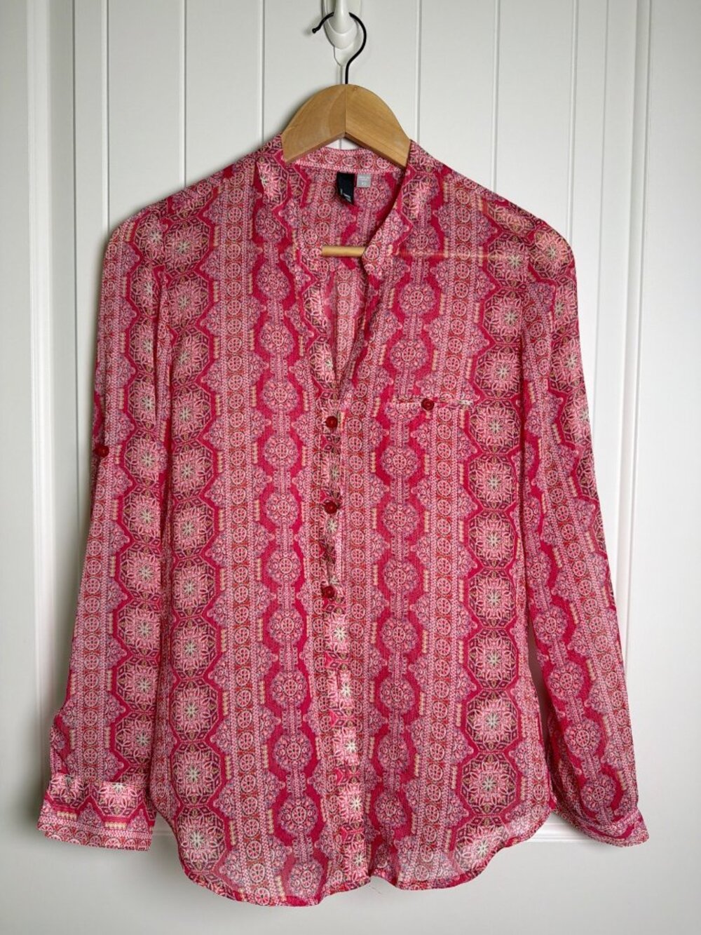 Kut From The Kloth Jasmine, XS Sheer Long Sleeve Button Blouse